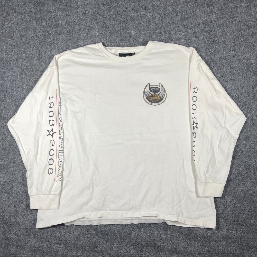Harley Davidson Long Sleeve Hit T Shirt 105 Year Anniversary White Mens 2XL